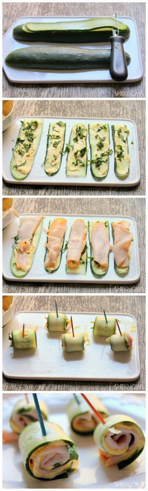 Cucumber Roll Ups with Hummus and Turkey