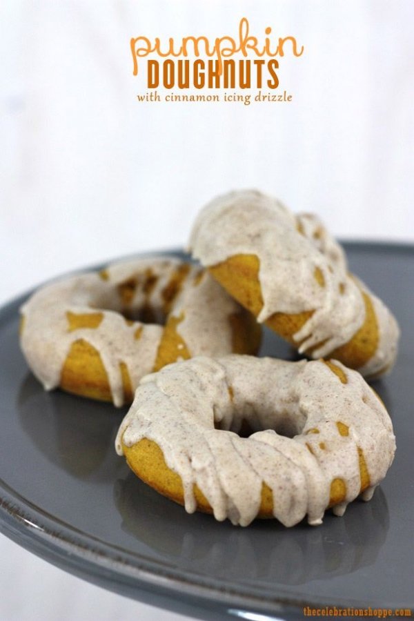 Pumpkin Doughnuts with Cinnamon Icing Drizzle