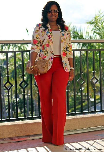 Red Pants and Floral Blazer