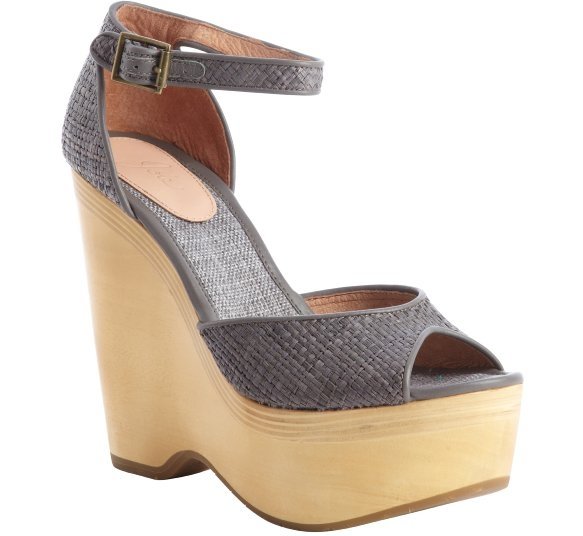 Dove Grey Raffia 'Weber' Peep Toe Anklestrap Wedge Pumps by Joie