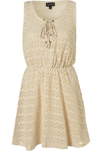 Topshop Cream Crochet Lace up Front Dress