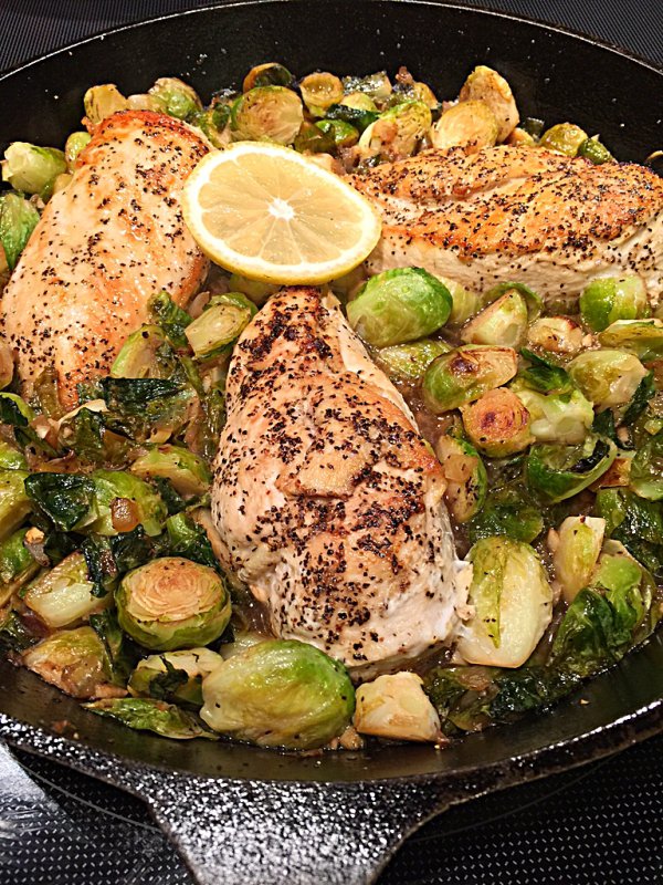 Baked Lemon Chicken & Brussels