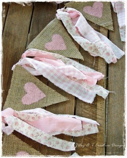 Pink Painted Heart Burlap Bunting