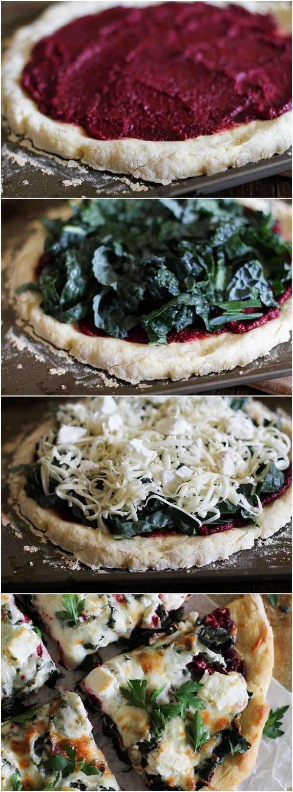 Beet Pesto Pizza with Kale and Goat Cheese