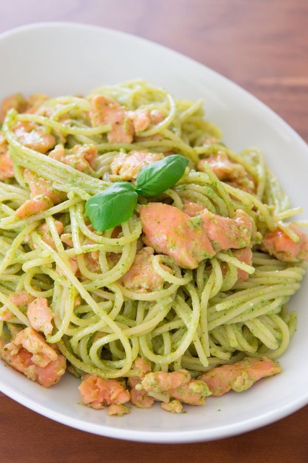 Smoked Salmon Pasta with Basil Cream Sauce