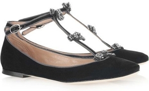 Chloe Embellished Suede T-bar Ballerina Flats