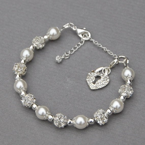 Rhinestone Heart Padlock Charm Bracelet