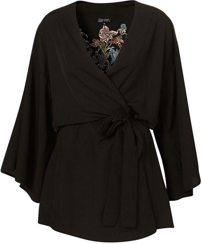 Topshop Black Embroidered Kimono