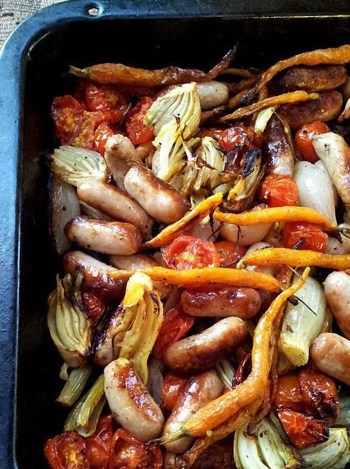 Fennel, Sausage & Tomato Tray Bake