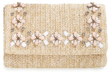 Glint Embellished Straw Clutch