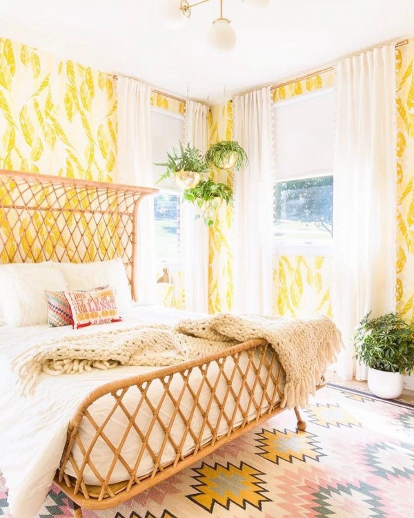 room, yellow, interior design, bed sheet, curtain,