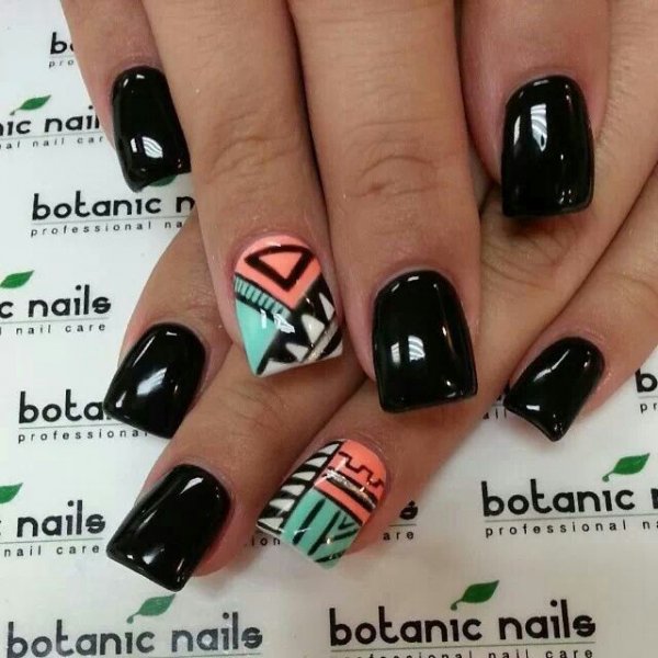 black and white tribal print nails