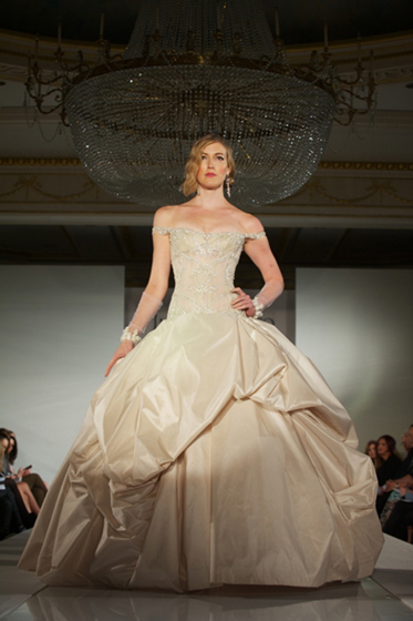 Ines Di Santo "Serendipity" Chai Taffeta Gown with Corset Bodice and Full Skirt