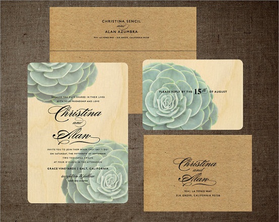 Succulent Rustic Wedding Invitation...