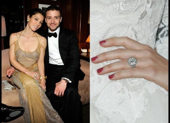 Jessica Biel Square-Cut Diamond Ring...