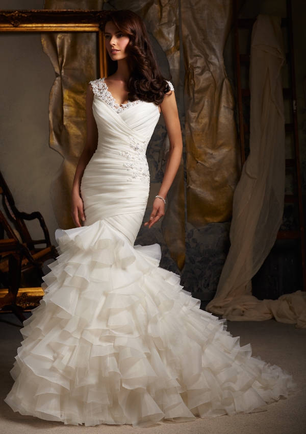 Mori Lee Beaded Lace Ruffle Wedding Dress...