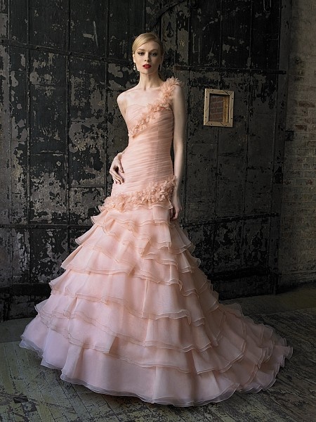 Peach Colored Ruffle Wedding Dress...