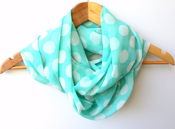 Mint Green White Polka Dot Infinity Scarf