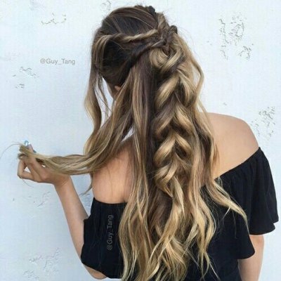 hair, hairstyle, long hair, brown hair, french braid,