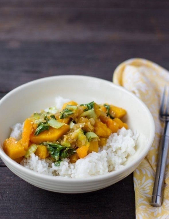 Braised Winter Squash with Black Bean Sauce and Bok Choy