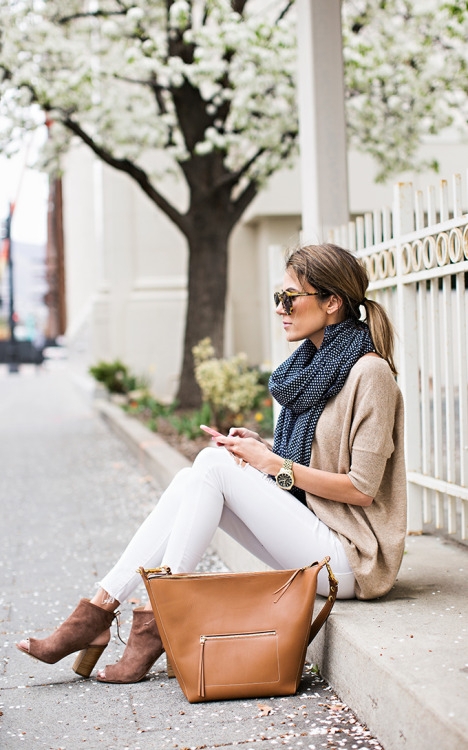 White Denim and Tan Bag