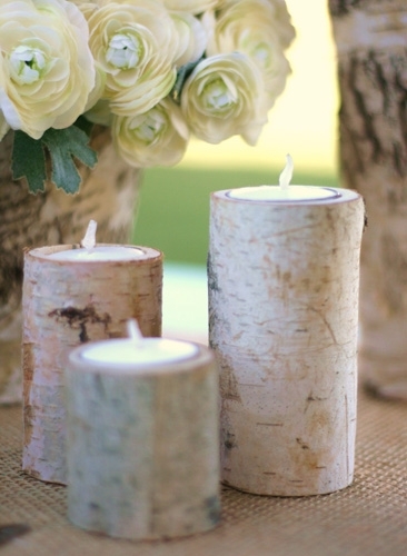 Birch Bark Log Votive Candle Holders