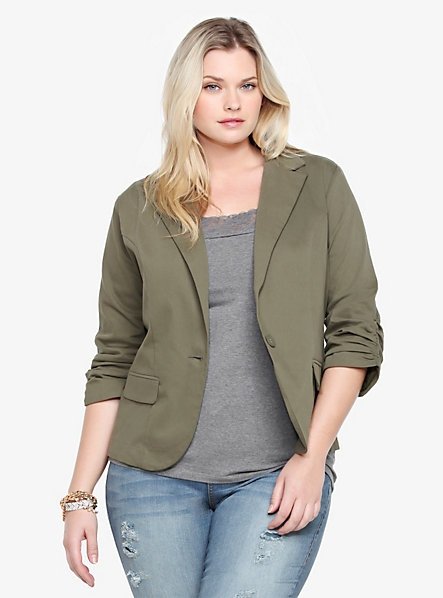 Twill Blazer in Olive Green