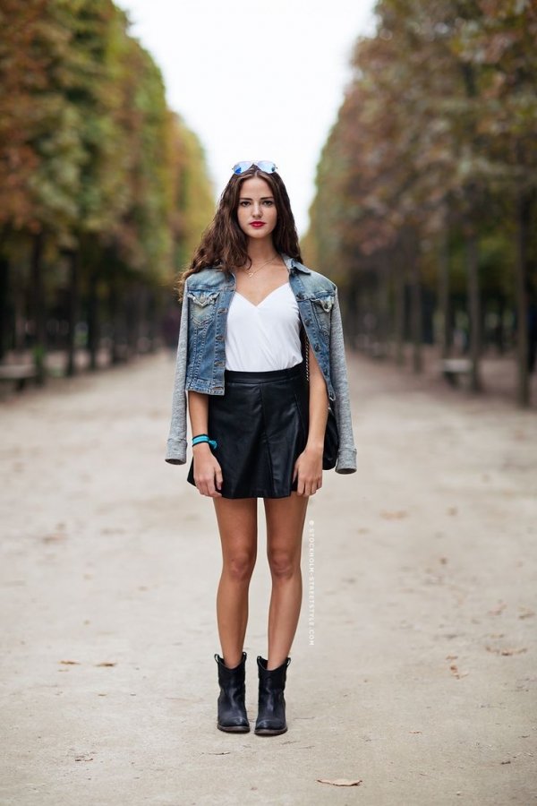 Denim Jacket and Leather Mini