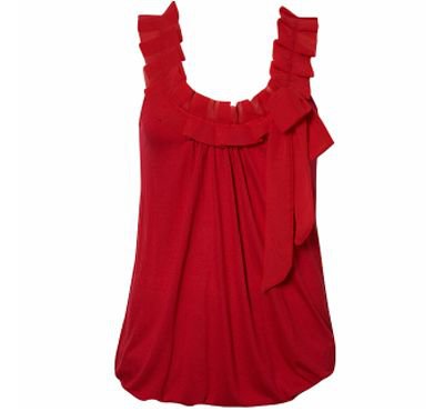 Pleat Neck Tie Top Smart Red Top