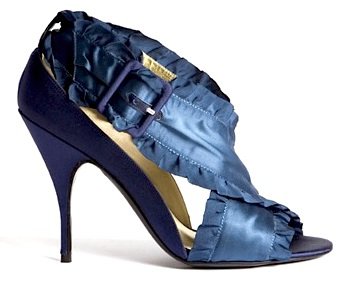 Bruno Frisoni Navy Blue Satin Ruffle Sandal