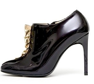 Patent Leather Booties with Gold Ruffles by Bruno Frisoni