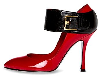 Sergio Rossi Red Patent Pump with a Black Strap