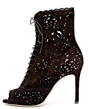 Suede Lace Peep-toe Ankle Boots by Valentino