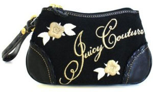 Juicy Couture Black Terry and Flower Signature Wristlet Bag