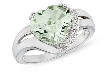 3 1/2 Carat Heart-Shaped Green Amethyst and Diamond 14K White Gold Ring