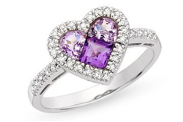3/4 Carat Amethyst and 1/7 Carat Diamond Heart Ring 14k White Gold