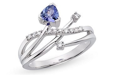 3/8 Carat Tanzanite and 1/6 Carat Diamond 14K White Gold Ring