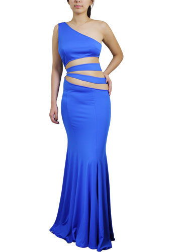 One-Shoulder Cut out Waist Royal Dress