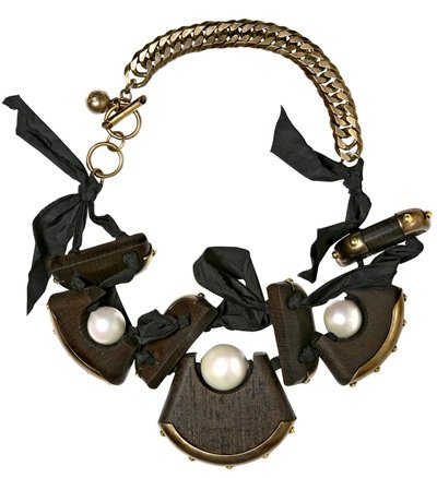 Large Wood and Pearl Necklace by Lanvin