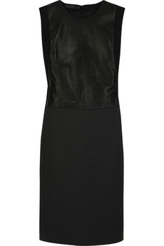 Calvin Klein Leather Paneled Wool Blend Dress