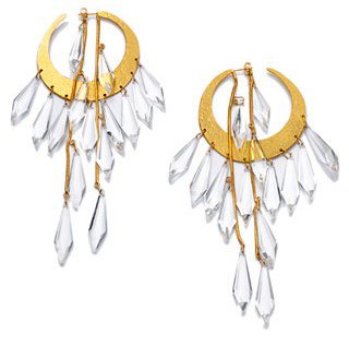 Hervé Van Der Straeten. Pépites Earrings in Gilded Brass and Natural Rock Crystal