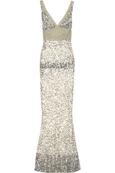 Rachel Gilbert Lyla Sequinned Silk Gown