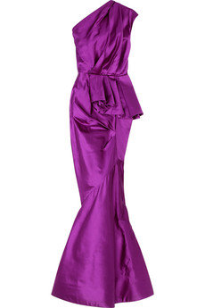 Oscar De La Renta Pleated Duchess Satin Gown