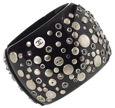 Resin Cuff Bracelet Adorned with Multiple Studs and Diamante