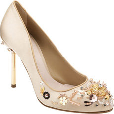 Miu Miu Floral Embellished Pump - Camel