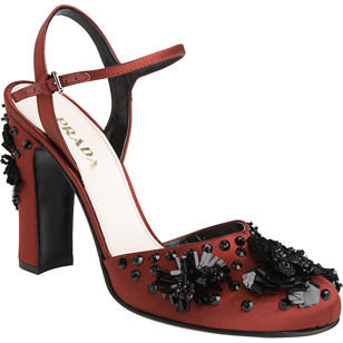 Prada Jewel Embroidered Slingback - Red