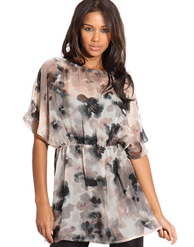 Warehouse Moody Floral Silk Tunic