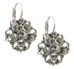 Victorian Inspired Platinum and Diamond Look Lever Back Earrings