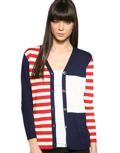 Motel Nautical Patchwork Stripe Cardigan