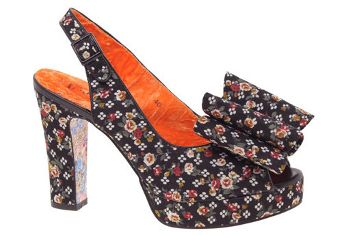 Irregular Choice Floral Print Bow Front Heeled Shoes